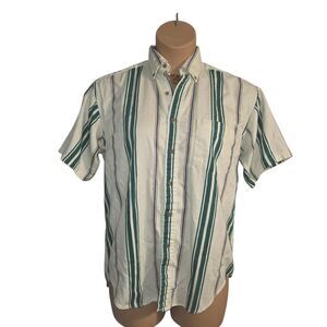 Vintage 90's CLEAR CREEK - Green and white striped button-up shirt - SIZE MEDIUM